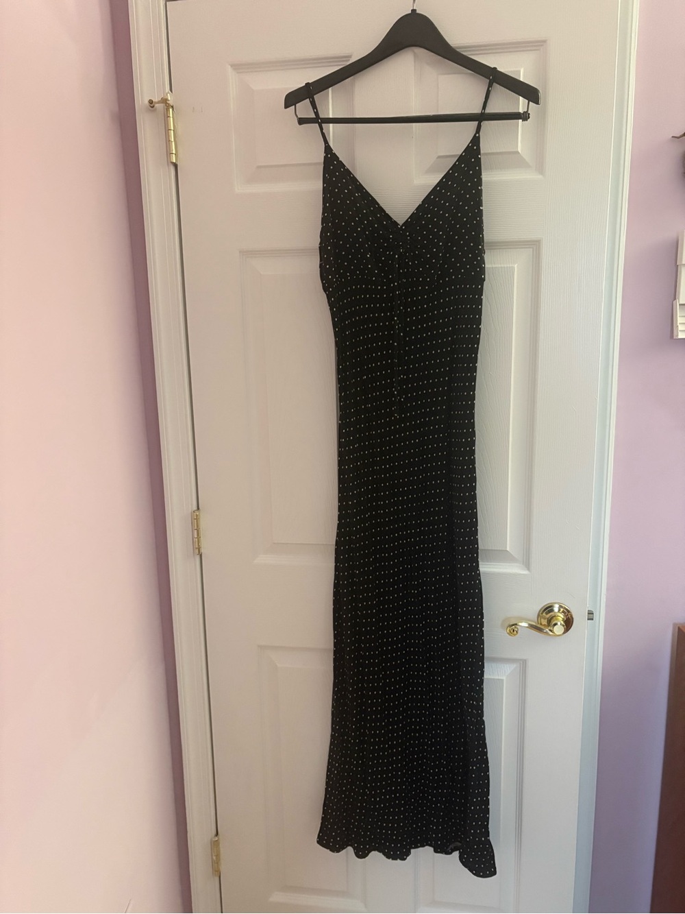 Black Maxi Slip Dress with White Polka Dots